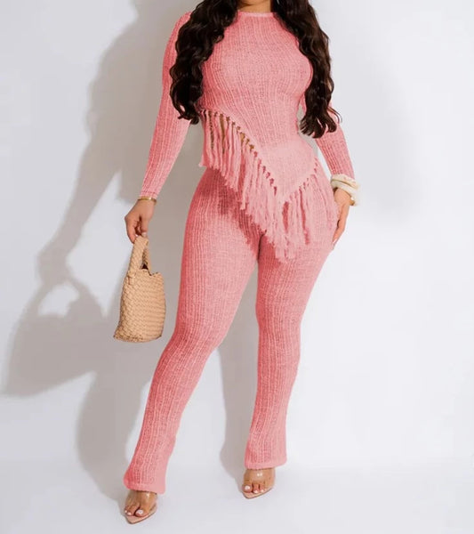 Purefection Long Sleeve Tassel Top Pants Set