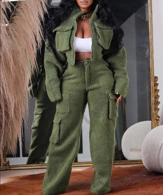 Snow Bunny Shearling Jacket and Pants Set