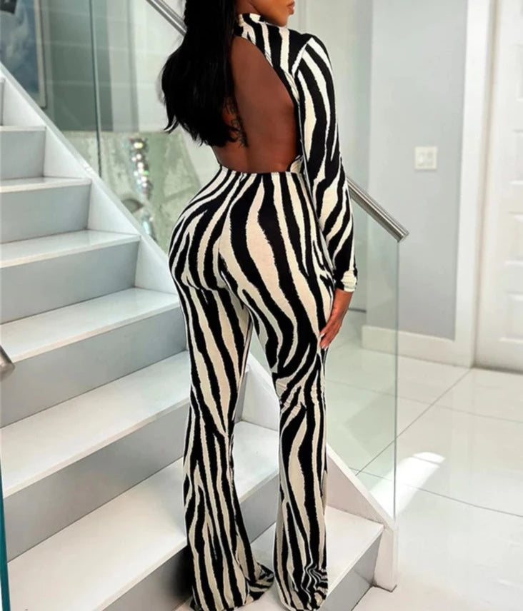 Play No Games Animal Print Long Sleeve Jumpsuit