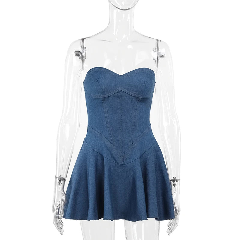 Pretty and Poise Faux Denim Skater Dress