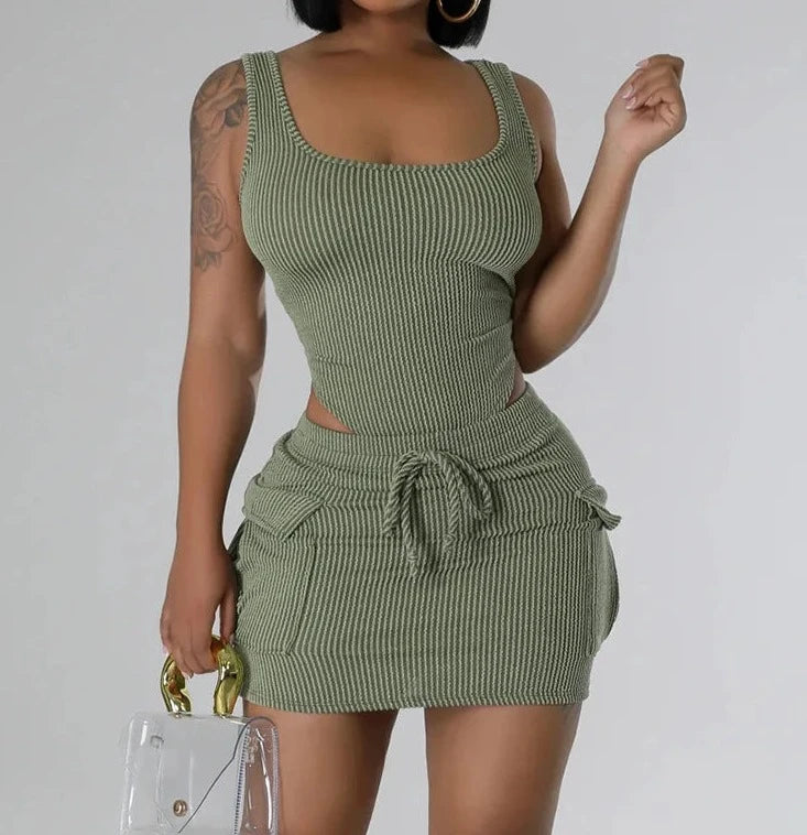 Most Wanted Ribbed Body Suit Skirt Set