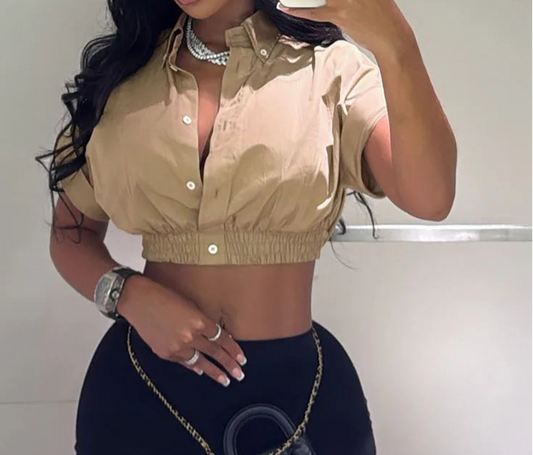 Woman at Werk Utility Button Down Crop Top