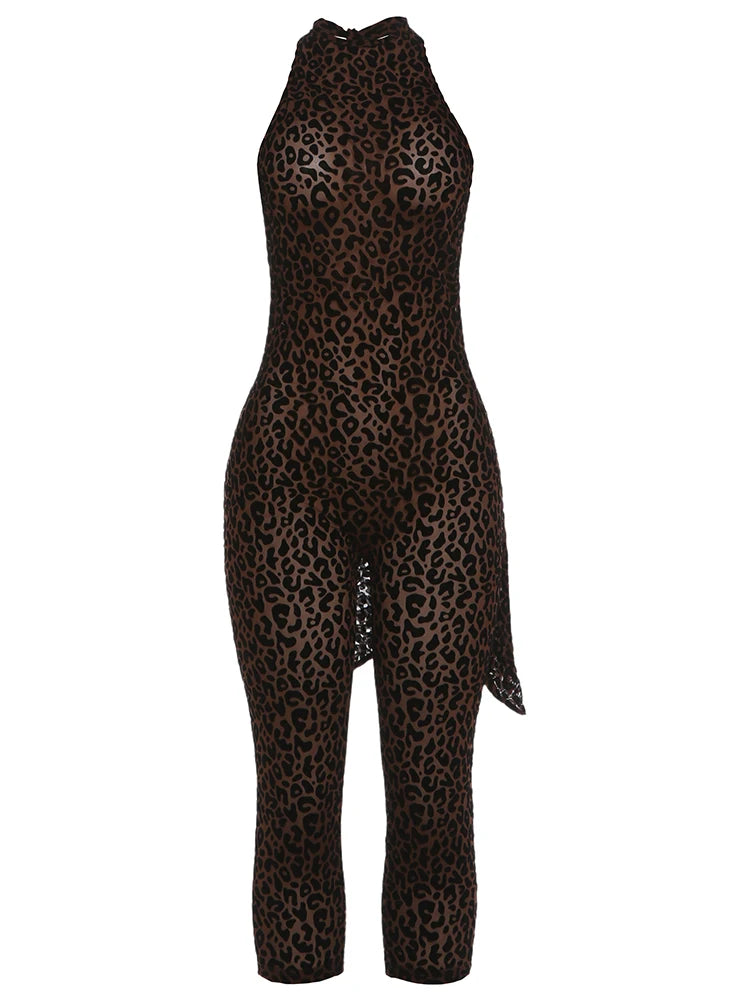 Rare Form Cheetah Print Halter Jumpsuit Romper