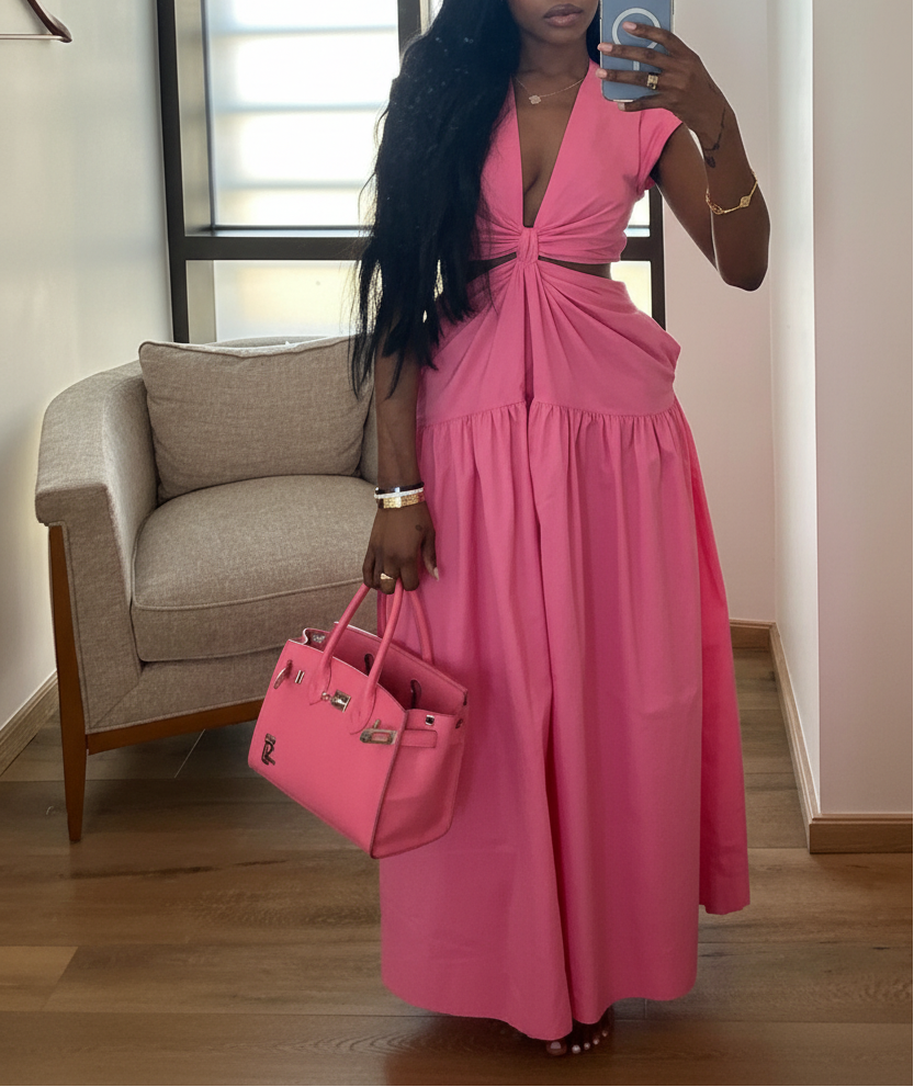 Carried Away Gathered Waist Cut Out Maxi Dress