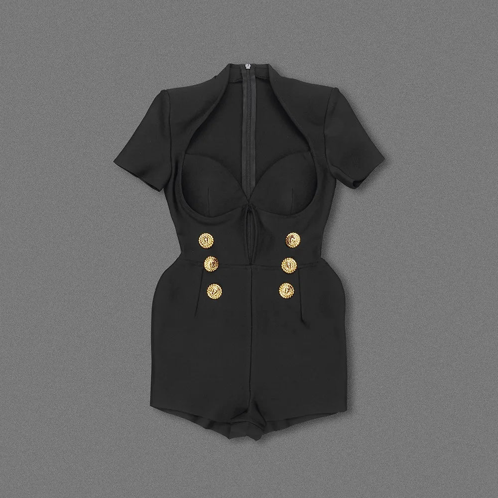 Royal Treatment Button Front Cut Out Romper Jumpsuit