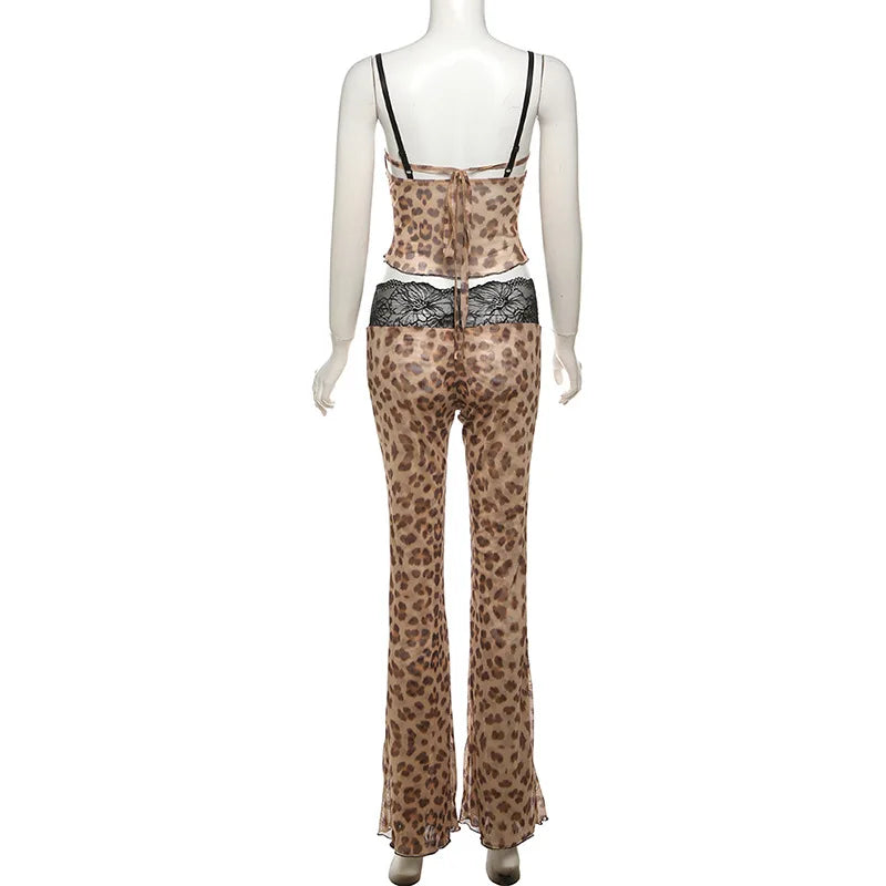 Want My Spot Lace Trim Leopard Pants Set