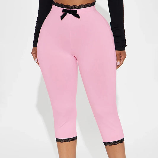 Miss Thang High Waist Lace Trim Capri Pants