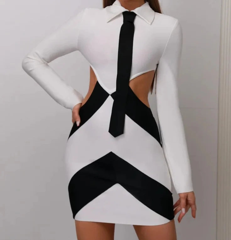 Stand On Business Hollow-Out Long Sleeve Mini Dress