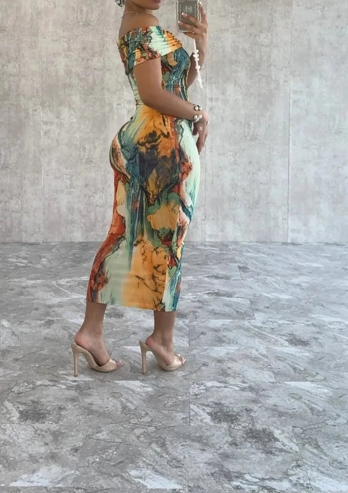 Captivate Multicolor Off The Shoulder Maxi Dress