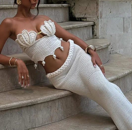 Like What You Sea Crochet Tube Top Skirt Set