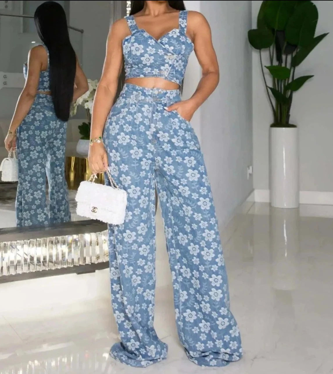 Darling Denim Wide Leg Pants Set