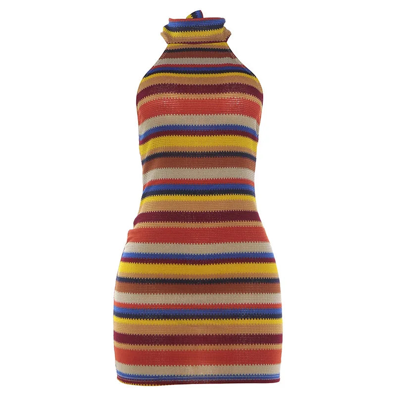 Look But Don't Touch Knit Multicolor Halter Mini Dress
