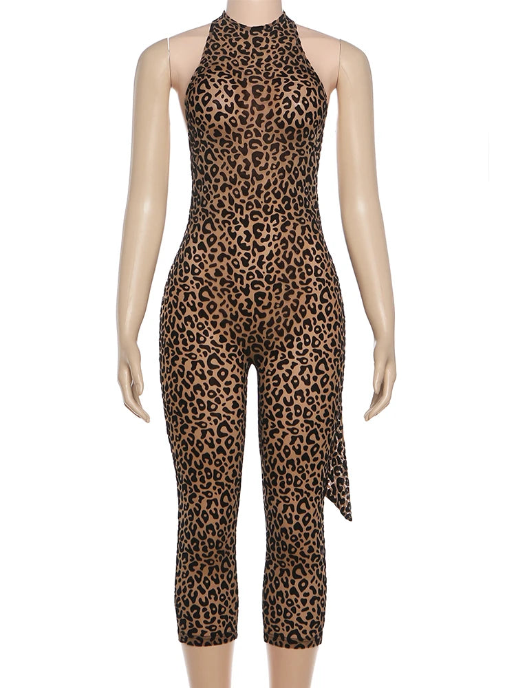 Rare Form Cheetah Print Halter Jumpsuit Romper