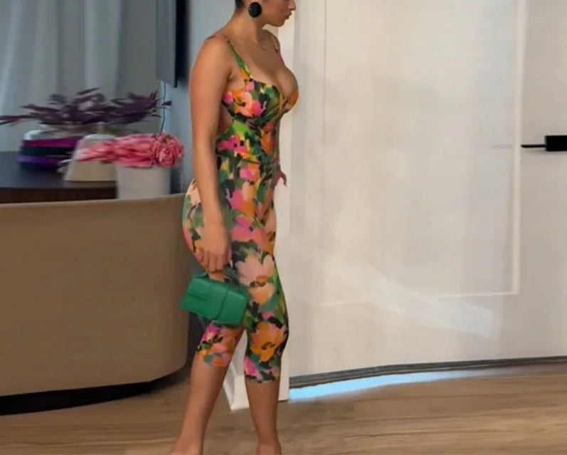 Vintage Floral Bodysuit + Capri Pants Combo