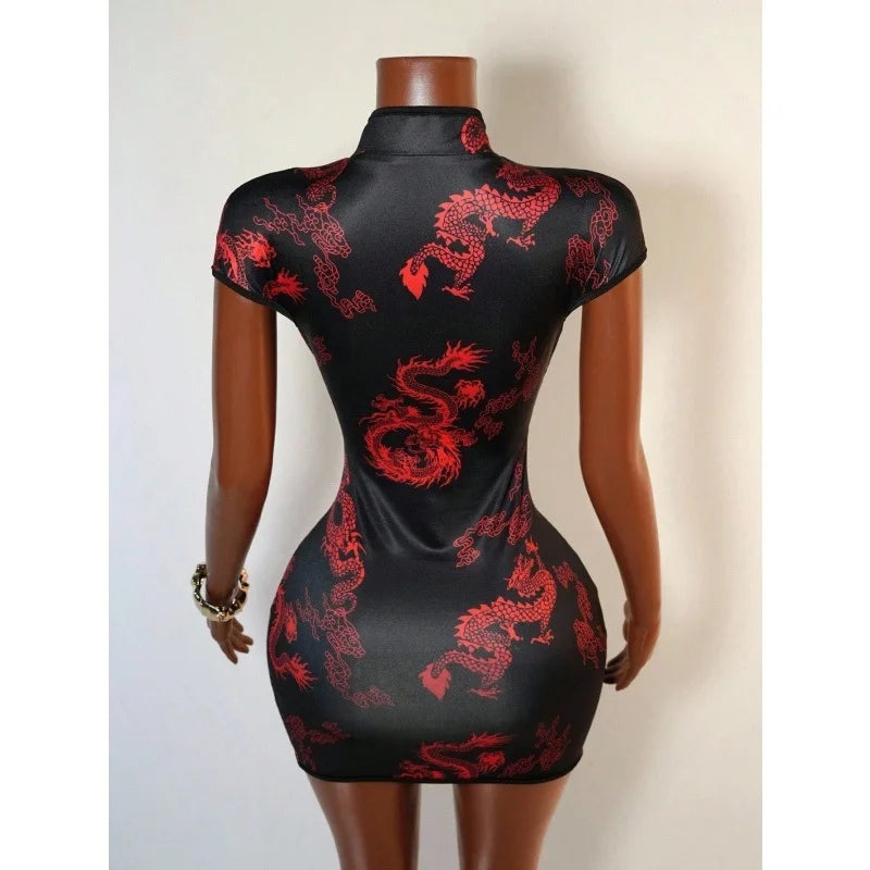Secret Weapon Mandarin Collar Cutout Print Mini Dress