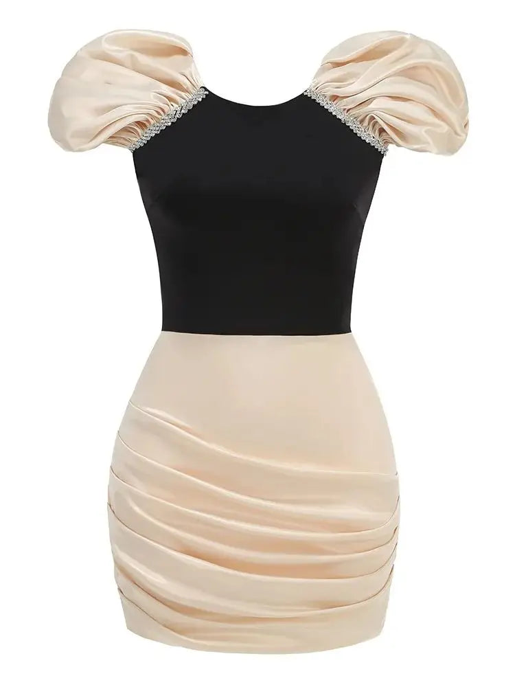 Celebrity Status Puff Sleeve Ruched Cocktail Dress