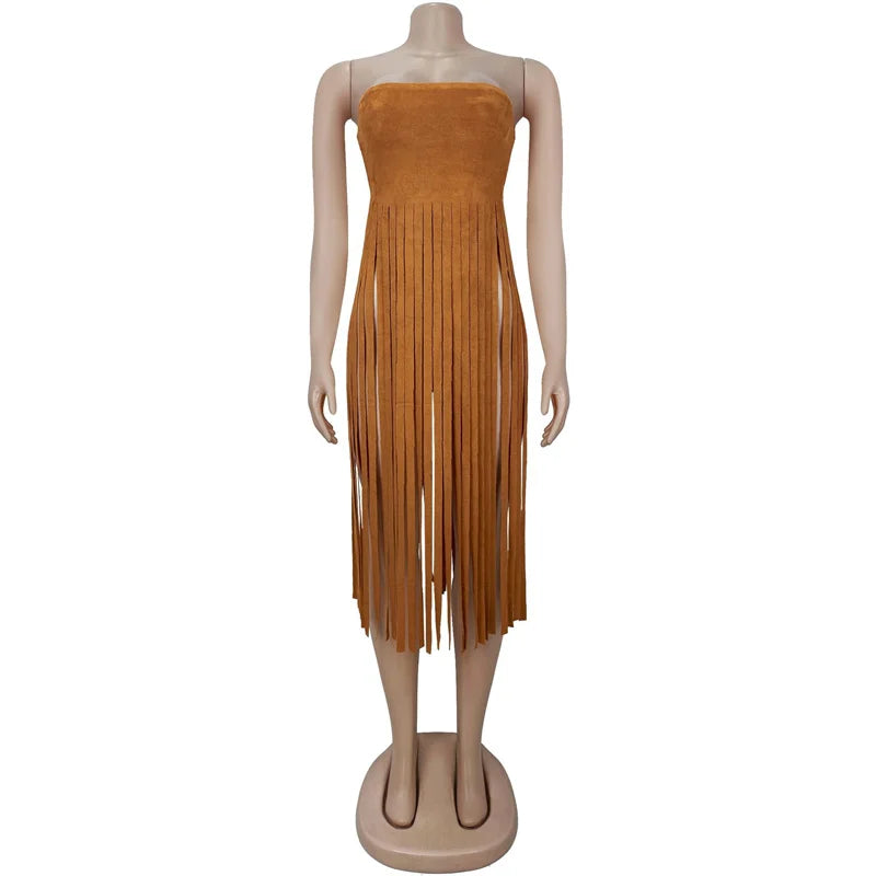 Pull Some Strings Strapless Fringe Top