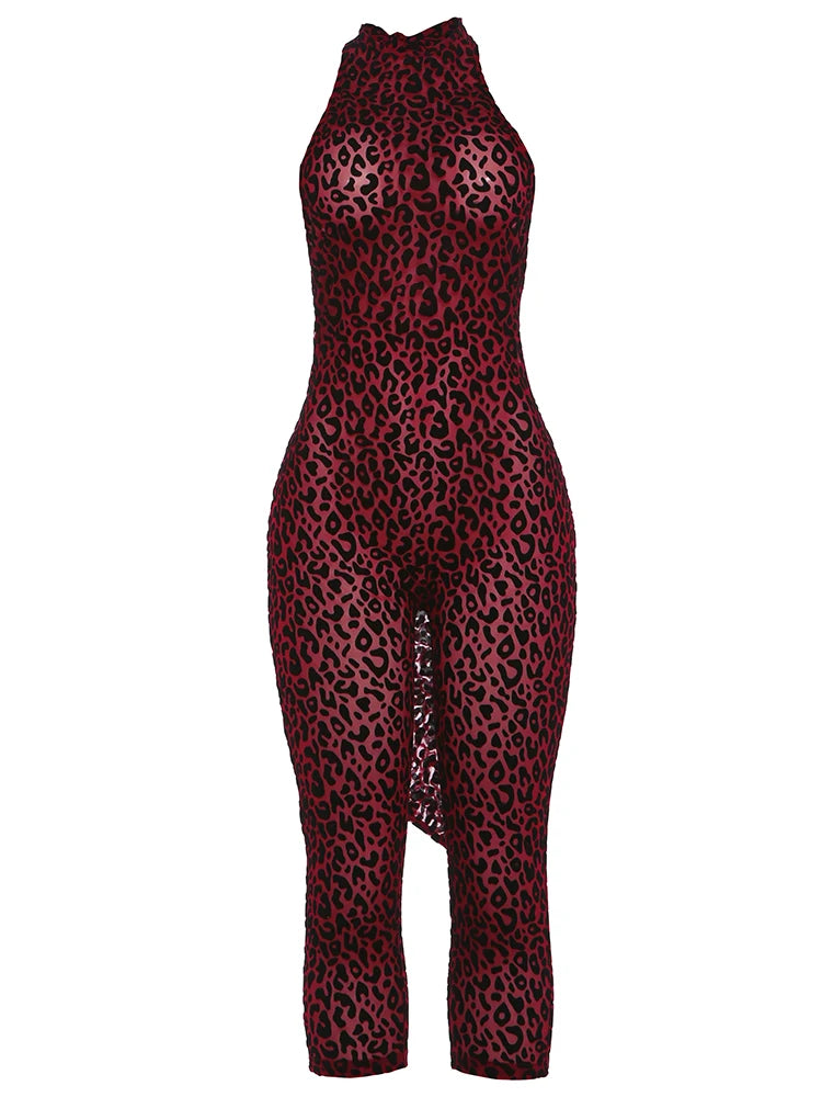 Rare Form Cheetah Print Halter Jumpsuit Romper