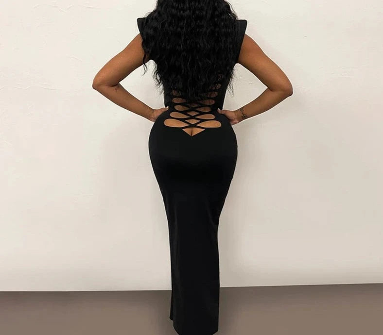 All Nighter Raised Shoulder Cut-Out Back Maxi Dress