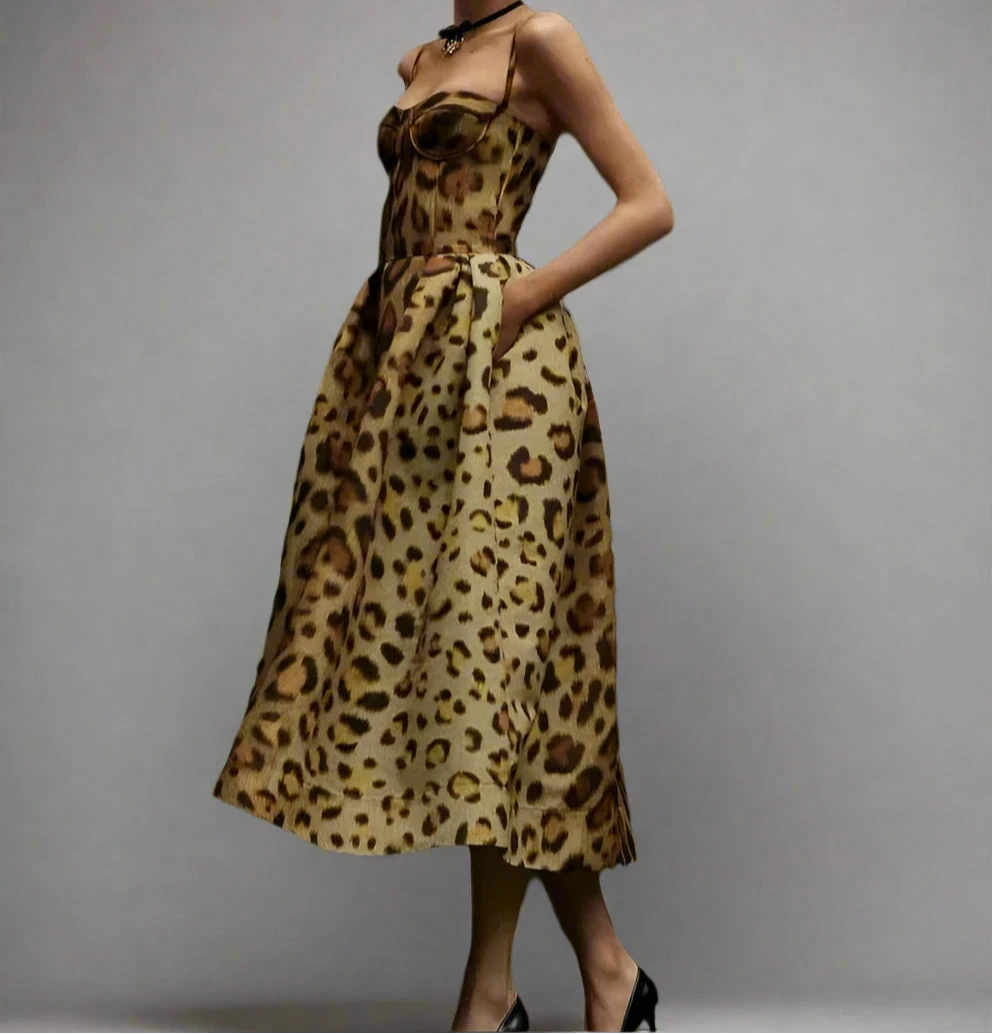 Worth Your Wild Vintage Leopard Corset Dress