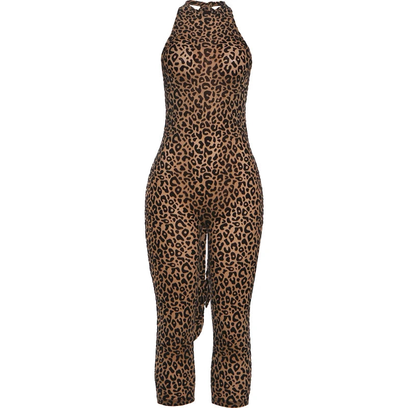 Rare Form Cheetah Print Halter Jumpsuit Romper