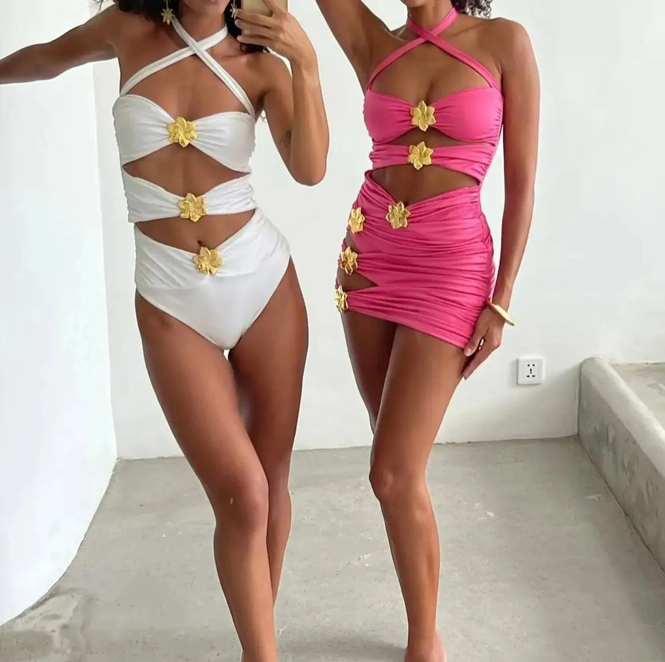 Sand and Sandals Cut Out 3-Piece Swimsuit Skirt Set