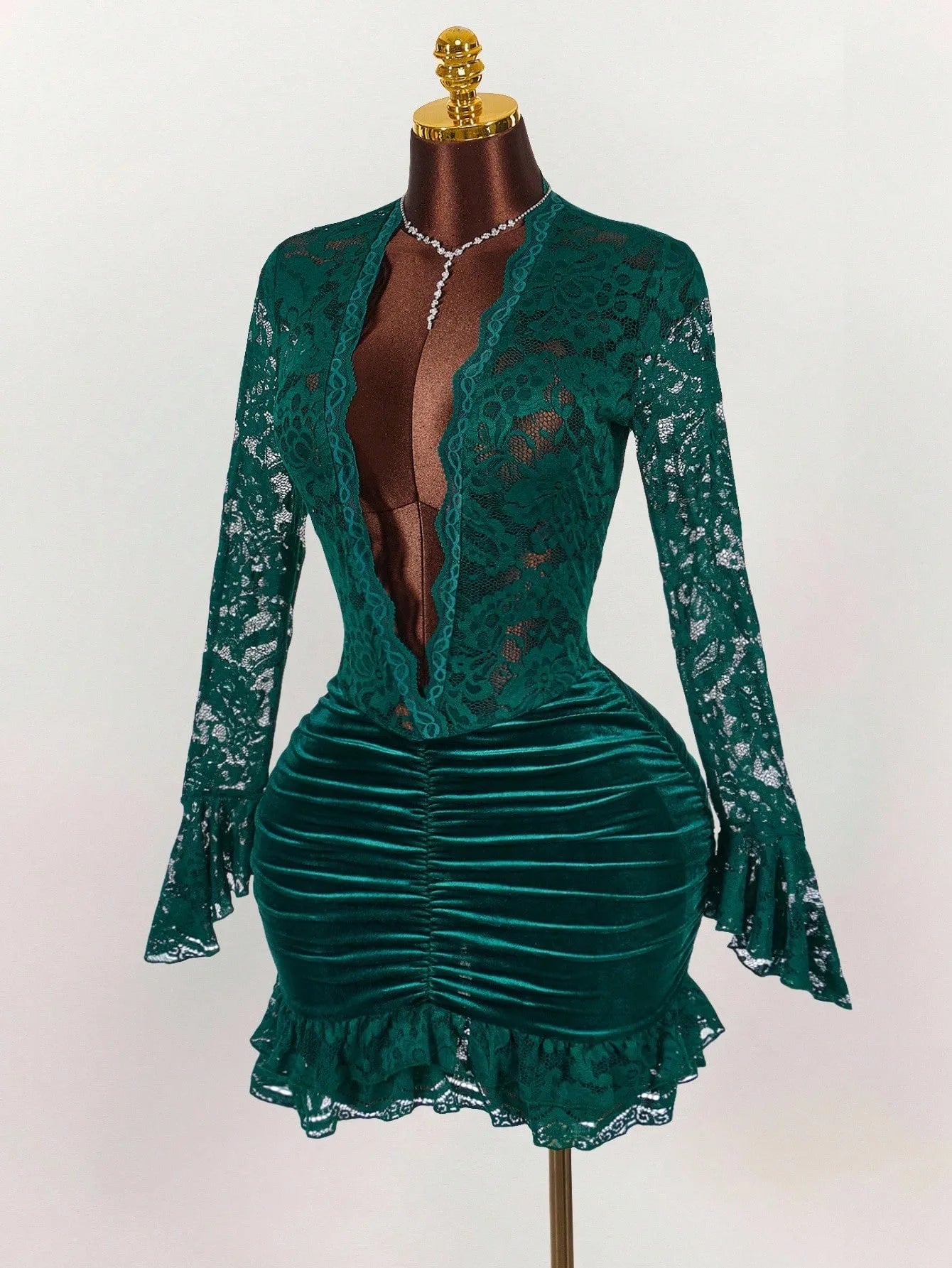 Moulin Rouge Low Cut Velvet Ruched Lace Mini Dress