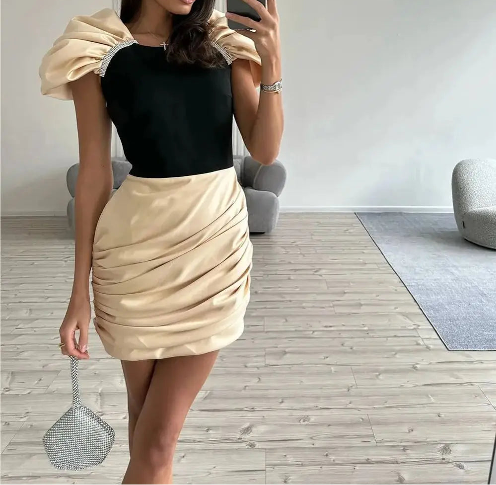 Celebrity Status Puff Sleeve Ruched Cocktail Dress