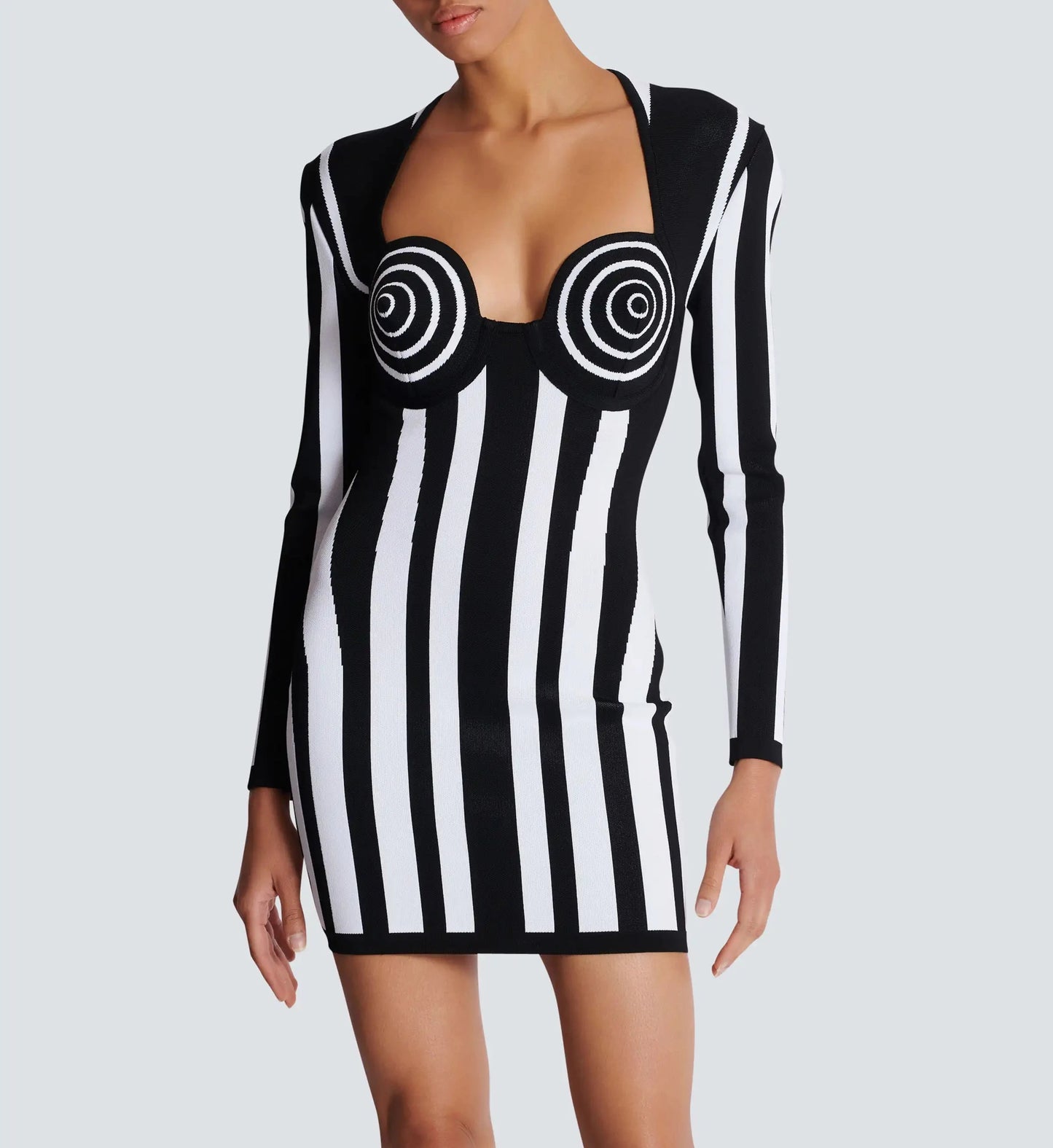 Vogue Striped Cone Bra Bandage Dress