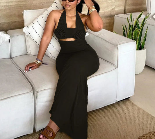 Pretty and Put Up Halter Maxi Dress