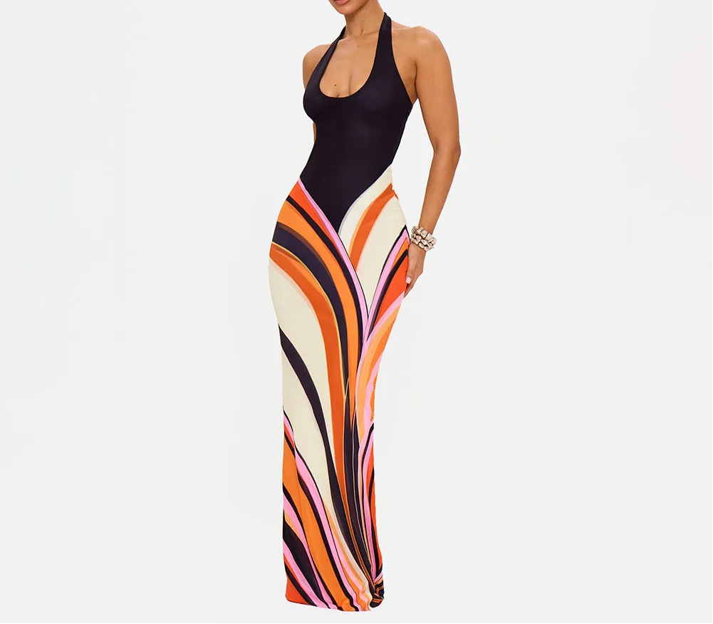 Smooth Sailing Bohemian Print Halter Maxi Dress