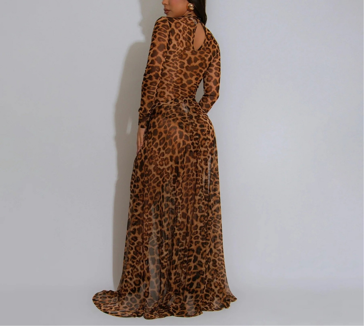 Yours Truly Animal Print Mesh Bodysuit + High Split Wrap Skirt Combo