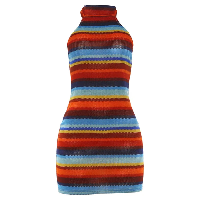 Look But Don't Touch Knit Multicolor Halter Mini Dress