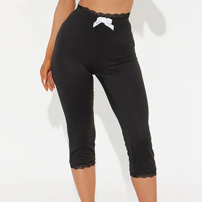Miss Thang High Waist Lace Trim Capri Pants