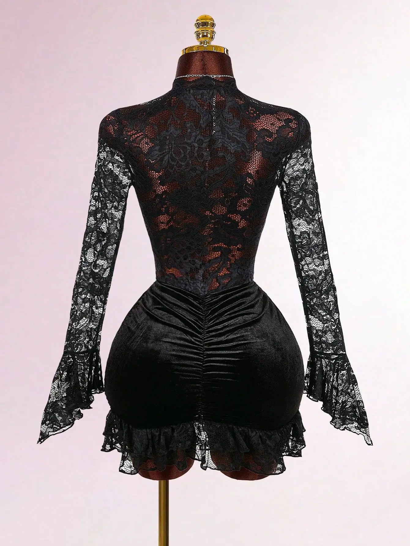 Moulin Rouge Low Cut Velvet Ruched Lace Mini Dress