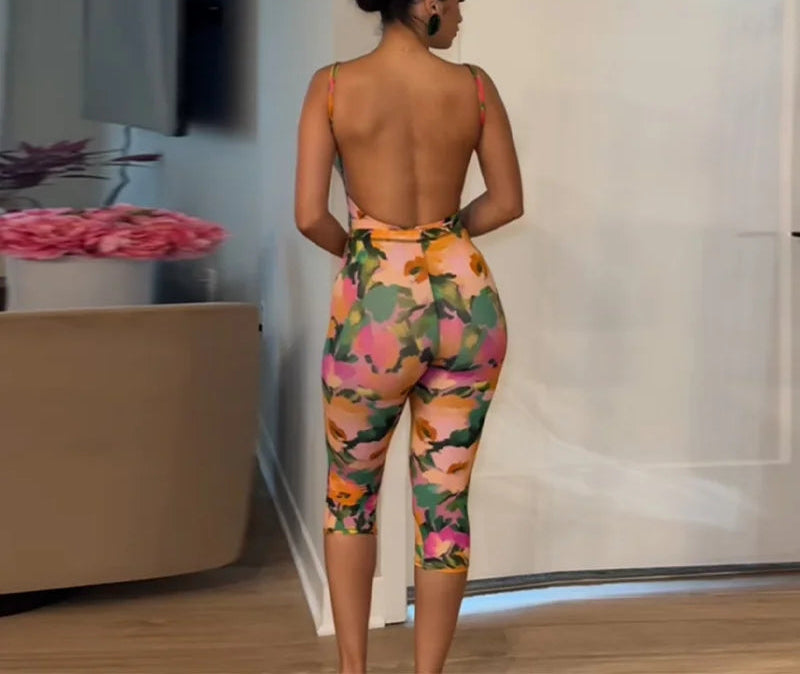 Vintage Floral Bodysuit + Capri Pants Combo