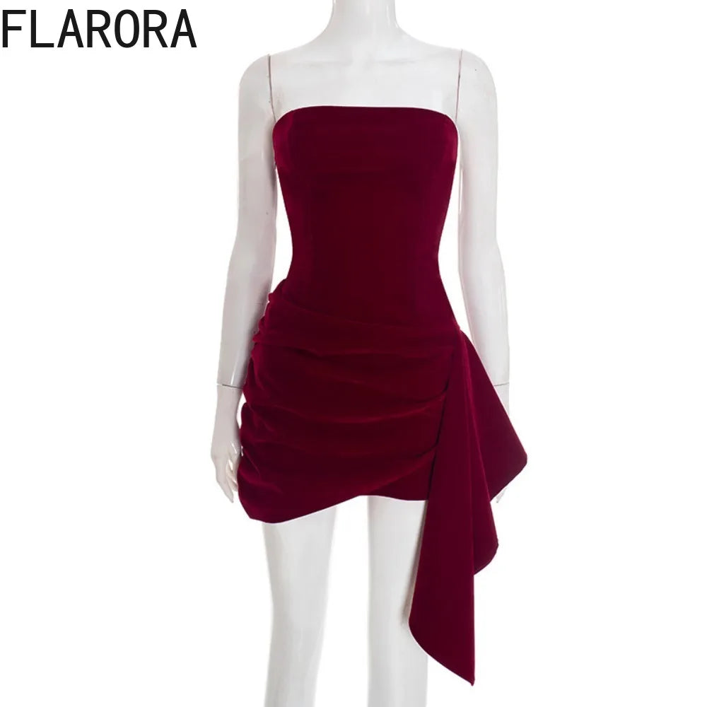 XOXO Velvet Ruched Strapless Draped Mini Dress