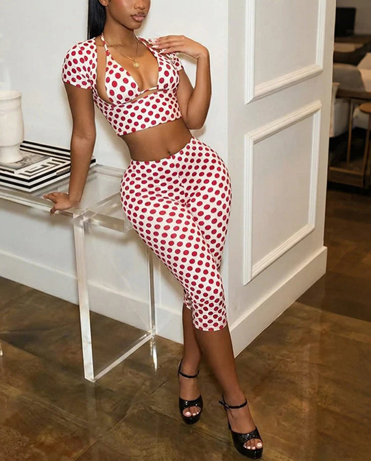 Good Connections Polka dot Bikini Top + Capri Pants Combo